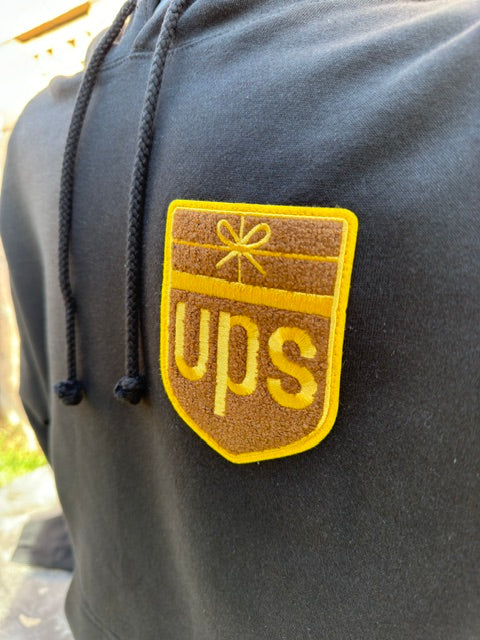 Retro UPS Chenille Patch Logo Hoodie - Leftside Patch - Black
