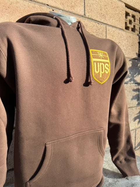 Retro UPS Chenille Patch Logo Hoodie - Leftside Patch - Brown