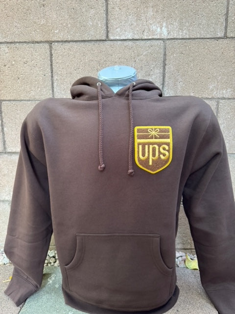 Retro UPS Chenille Patch Logo Hoodie - Leftside Patch - Brown