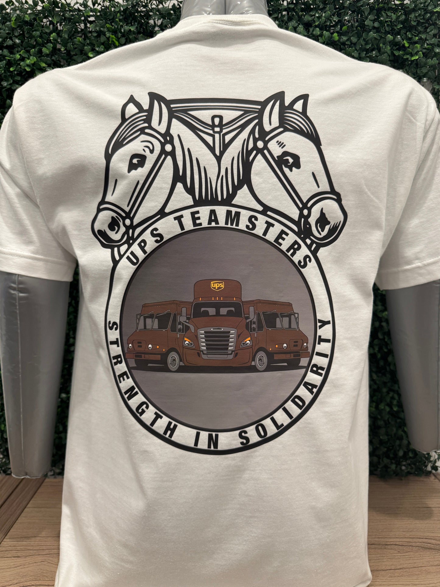 Premium UPS Teamster and Package Car Tee with iconic design featuring handmade Teamster logo and classic UPS Package Car.