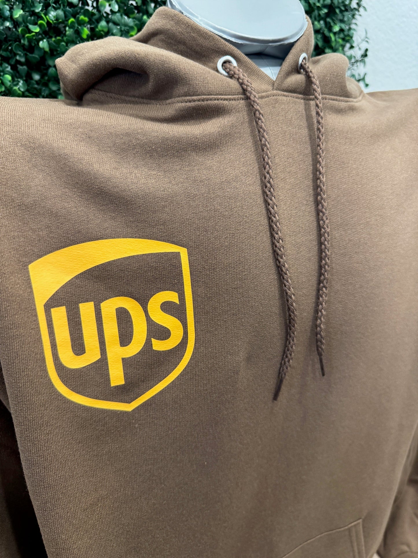 UPS Logo Screen Printed Midweight Hoodie Sweatshirt in cotton-poly blend with a durable print.