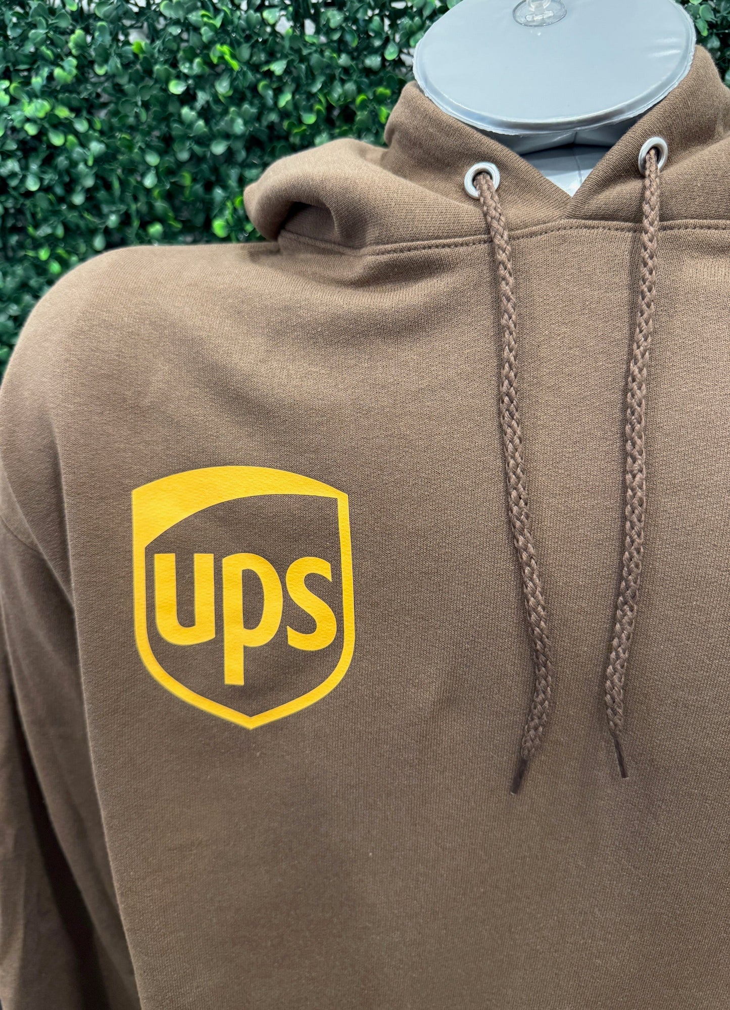 UPS logo screen printed midweight hoodie sweatshirt in brown.