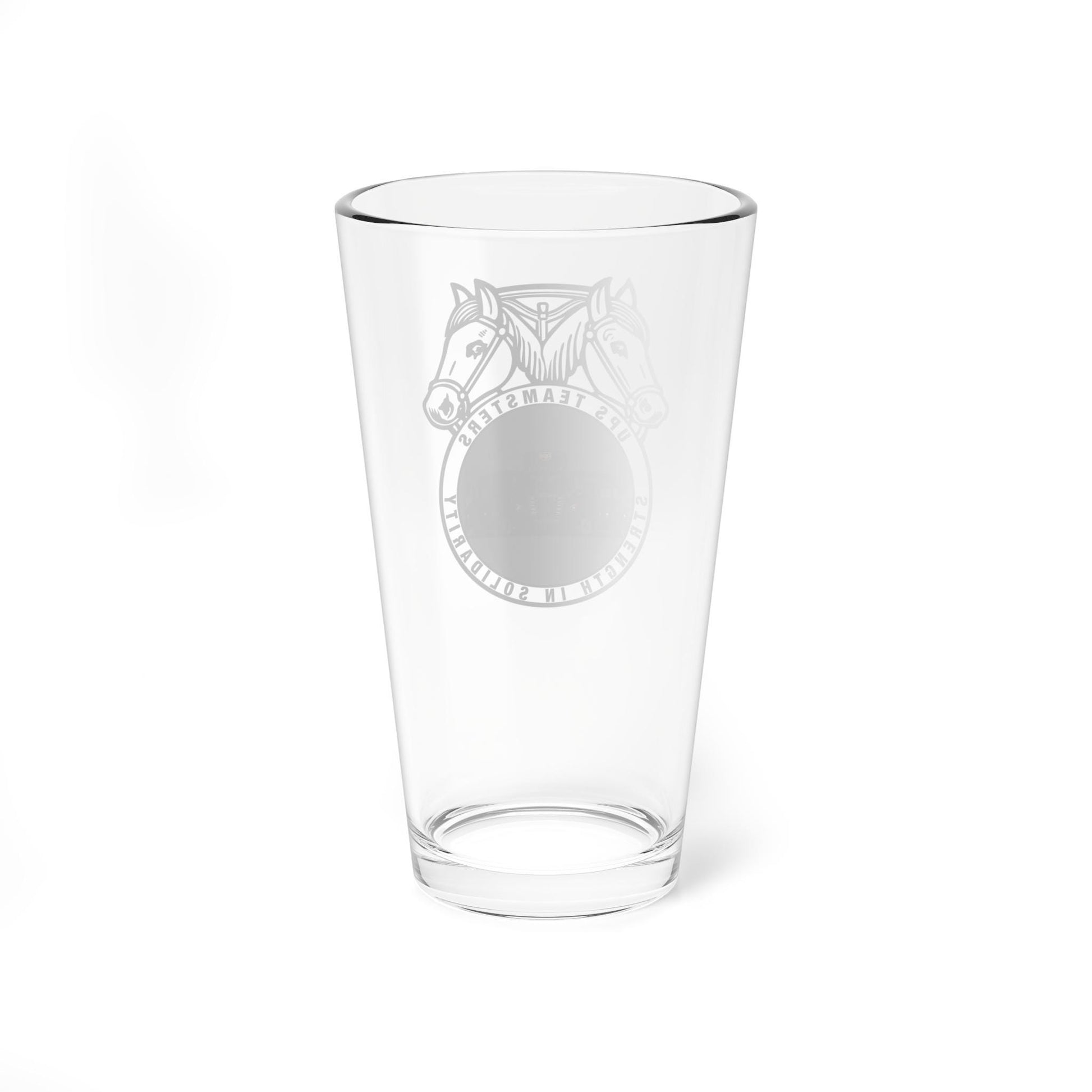 Clear 16oz UPS Teamsters pint glass with union emblem Teamster logo with UPS trucks UPS Peak Employee Gift UPSers
