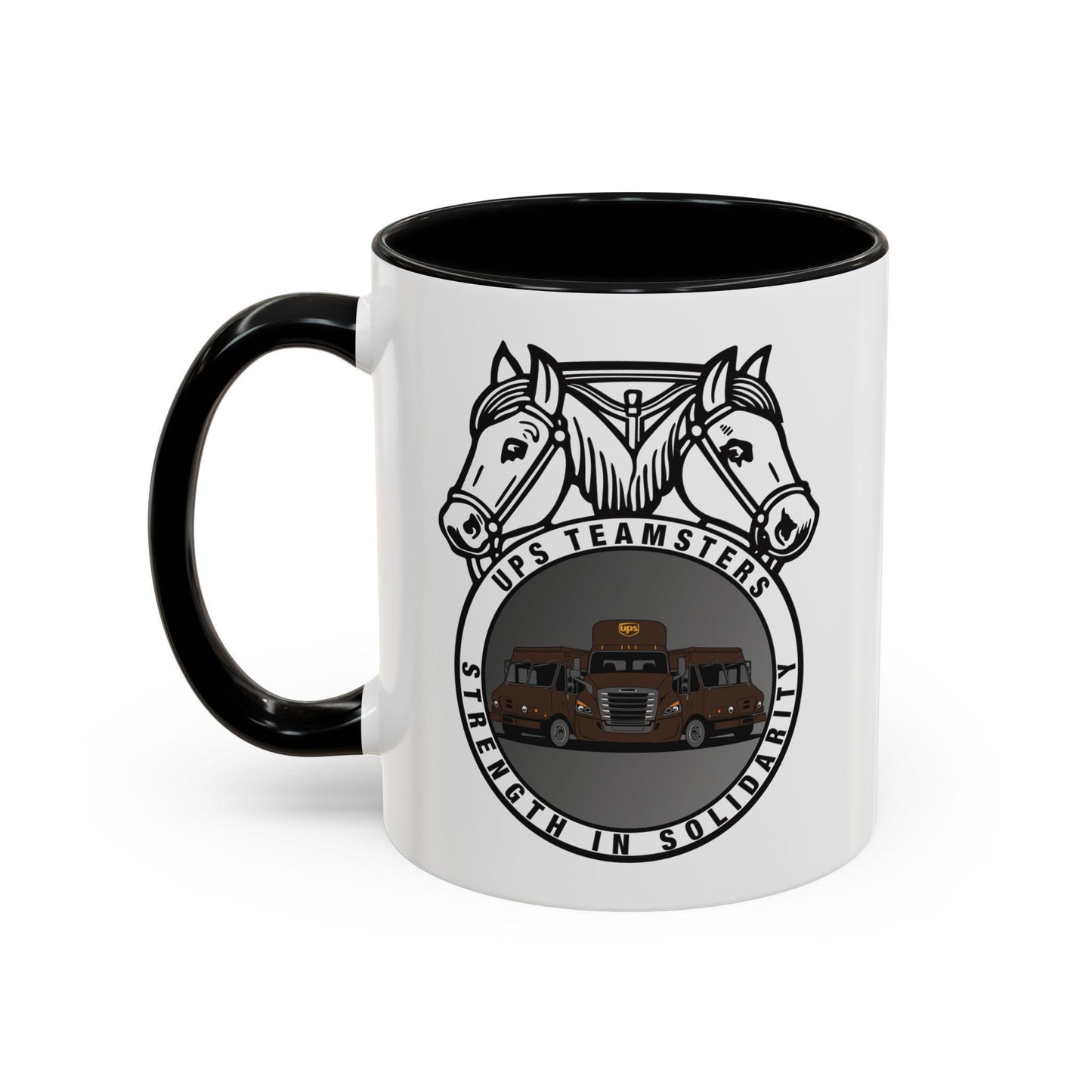 White mug with printed teamster and UPS truck design ceramic lol peak season gift UPSer