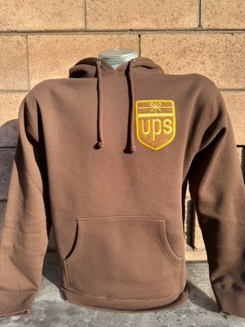 Retro UPS Chenille Patch Logo Hoodie - Leftside Patch - Brown