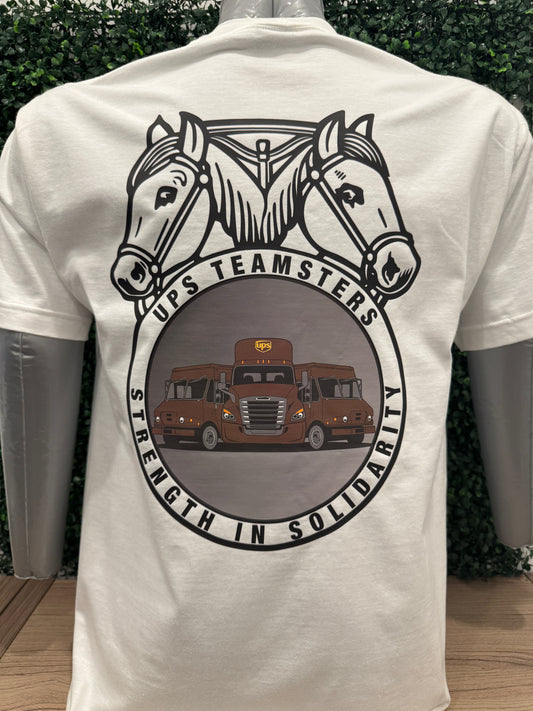Premium UPS Teamster and Package Car Tee with iconic design featuring handmade Teamster logo and classic UPS Package Car.